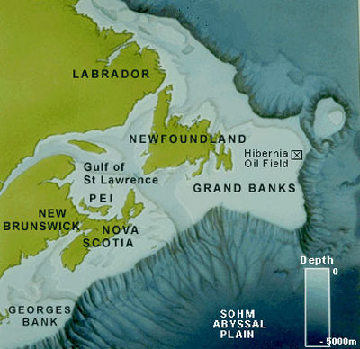 Image illustrates the 'Bank' fisheries area off the coast of Nova Scotia and Newfoundland (© http://www.thecanadianencyclopedia.com/index.cfm?PgNm=TCE&Params=A1ARTA0003368)