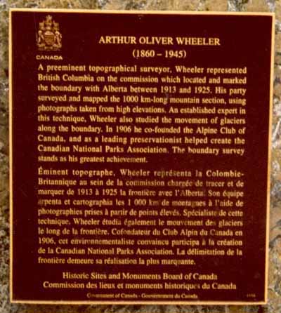 Plaque of Arthur Oliver Wheeler © Parks Canada