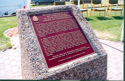 View of HSMBC plaque at the Brandon Airport (© Parks Canada / Parcs Canada, 1989)