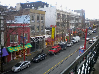 View from Chinese Benevolent Association Building balcony © Parks Canada / Parcs Canada, 2010 (Kate MacFarlane)