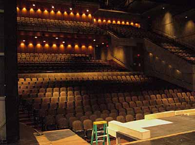 Interior view of the Royal Manitoba Theatre Centre, showing the 785-seat auditorium with an asymmetrical continental seating arrangement on two levels, 2007. © Parks Canada Agency / Agence Parcs Canada, Andrew Waldron, 2007.