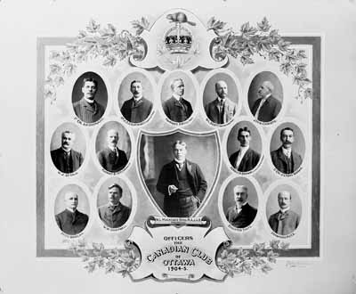 Officers of the Canadian Club of Ottawa (Bottom row, L-R): Peter Whelan, W.W. Campbell, Benjamin Sulte, Crawford Ross. (Centre row, L-R): W.J. Gerald, Plunket B. Taylor, W.L. Mackenzie King (President), Gerald H. Brown, J. Lyons Biggar. (Top row, L-R): A. © William James Topley / Library and Archives Canada / PA-012226
