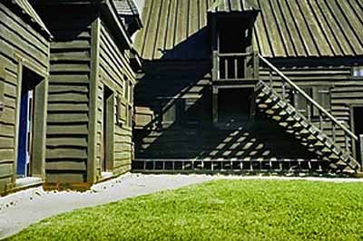 Detail view of Port-Royal showing the design believed to be typical of 17th-century rural French architecture with wooden construction materials, 1979. © Parks Canada Agency / Agence Parcs Canada