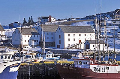 General view of the Ryan Premises National Historic Site of Canada showing the relationship of the built resources to each other and to the harbour, 2004. © Agence Parcs Canada / Parks Canada Agency, E. Walsh, 2004.