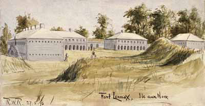 Dessin du Fort Lennox, endroit de la Bataille de l'Île-aux-Noix (© Library and Archives Canada | Bibliothèque et Archives Canada / C-036685)
