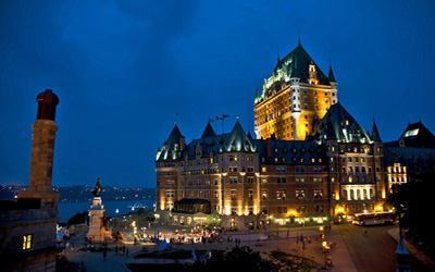 General view of Château Frontenac showing its massive scale and fortress-like appearance. © Parks Canada Agency / Agence Parcs Canada.