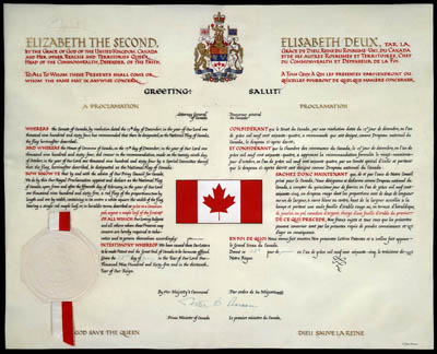 The Proclamation of the Canadian Flag (© Library and Archives Canada, Acc. No. 1989-253-1 (C-103944), Copyright: Government of Canada)