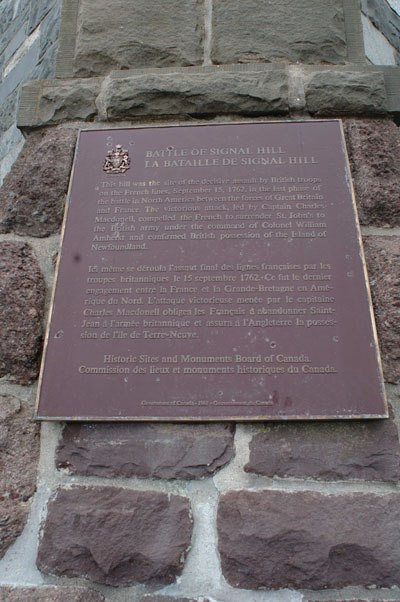 View of HSMBC plaque on the Cabot Tower at Signal Hill NHSC © Parks Canada Agency / Agence Parcs Canada, 2008 HRS #