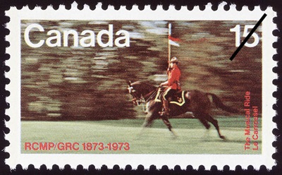 Post stamp: RCMP Musical Ride, 1873-1973 © Library and Archives Canada; Copyright: Canada Post | Bibliothèque et Archives Canada; Droits d'auteur: Société canadienne des postes /1989-565 CP