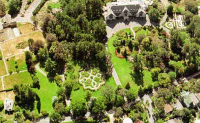 Aerial view of almost the entire property, ca. 2002. © The Cary Castel Mews. Government House. History, Preservation, Revitalization, Victoria, B.C., 2002.