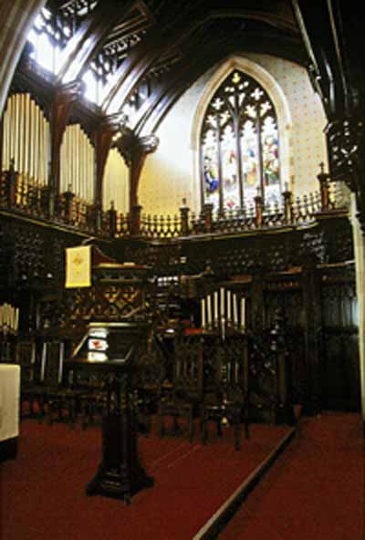 View of the interior of St. Paul's Presbyterian Church / Former St. Andrew's Church, showing its original interior woodwork, 1994. © Parks Canada Agency / Agence Parcs Canada, J. Butterill, 1994.