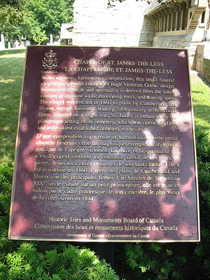 Detail view of Chapel of St. James-the-Less, showing the commemorative plaque. © Chapel of St. James-the-Less, Alan Brown, July 2006.
