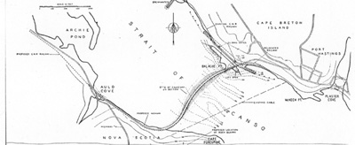 Sketch map showing the revised location, configuration and layout of the causeway © Roads and Engineering Construction, Vol. 90, May 1952, p. 81