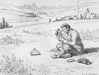 David Thompson taking an observation with a sextant © Library and Archives of Canada/C-073573