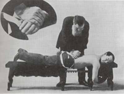 One of the few photographs of D.D. Palmer giving an adjustment © Palmer Foundation for Chiropractic History