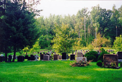General view of the Beechwood Cemetery showing some regular plots and the uncultivated forest area forming a buffer along the west, northwest and north boundaries of the cemetery, 2000. © Parks Canada Agency / Agence Parcs Canada, R. Goodspeed, 2000.