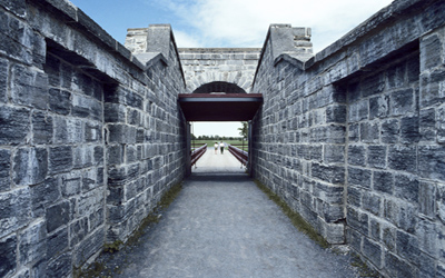 General view of Fort Lennox showing the elements which speak to the site as a fortification. © Parks Canada Agency / Agence Parcs Canada.