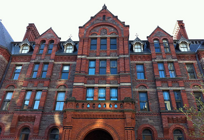 General view of Royal Conservatory of Music, showing its richly ornamented, eclectic, late-Victorian design constructed of stone, brick and slate, 2011. © Royal Conservatory of Music, B Sutherland, May 2011.