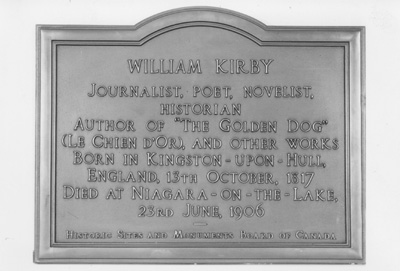 Original plaque commemorting William Kirby NHP © Parks Canada / Parcs Canada, 1950