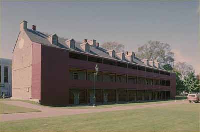View of the Soldiers' Stone Barracks on the compound site © Parks Canada Agency / Agence Parcs Canada, 1989