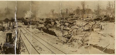 Historic photograph - view looking south showing damage caused by the Halifax Explosion, 6 December 1917 (3 of 3) © Library and Archives Canada | Bibliothèque et Archives Canada, C-019944,  C-019948, C-019953