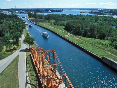 General view of Sault Ste. Marie Canal showing the integrity of the canal path, © Parks Canada Agency / Agence Parcs Canada.