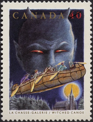 La chasse-galerie = Witched canoe [philatelic record] © Library and Archives Canada/ Copyright: Canada Post Corporation | Bibliothèque et Archives Canada/ Droits d'usage: Société canadienne des postes, 1991/e000008512-v8