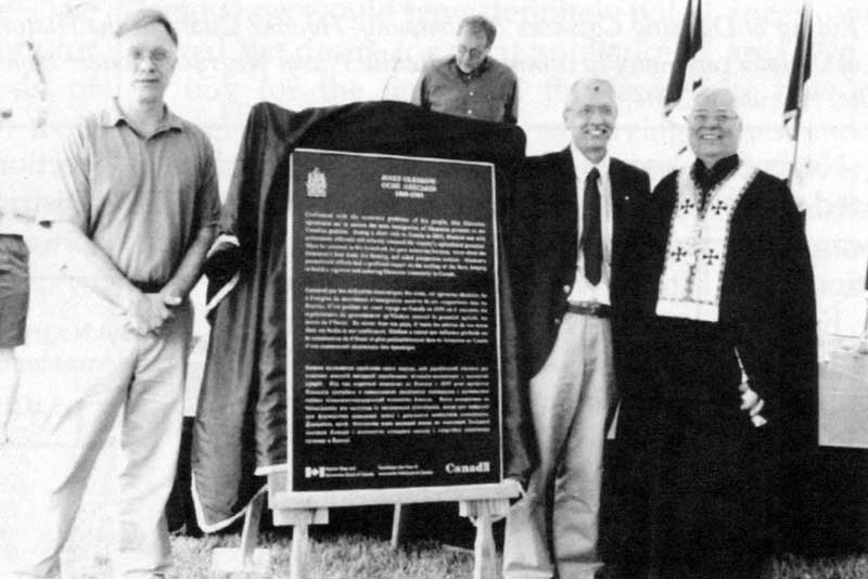 Historic image of a plaque unveiling 