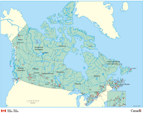 Map - National Historic Sites of Canada administered by Parks Canada