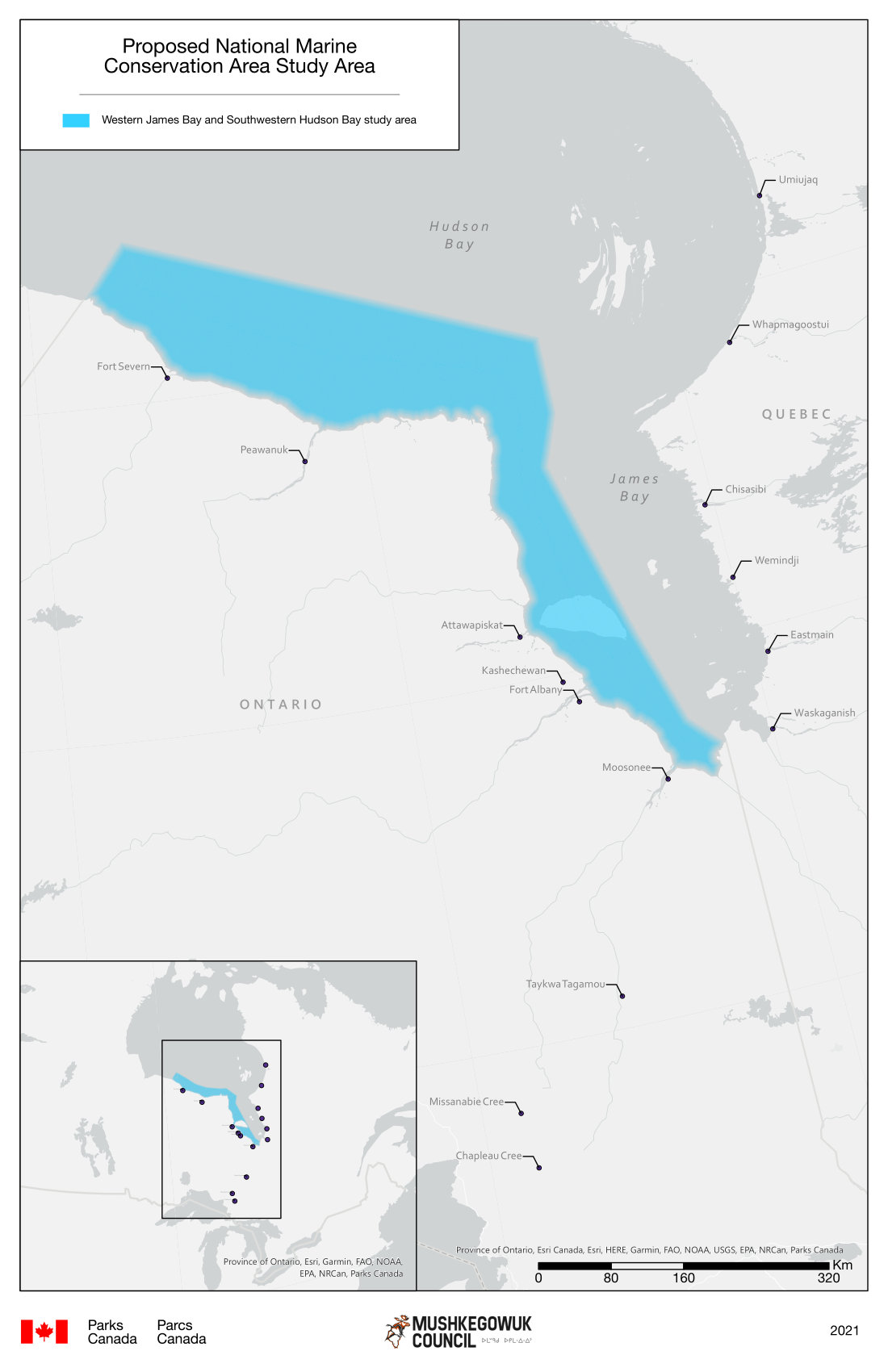 Map of National Marine Conservation Area Study Area - western James Bay