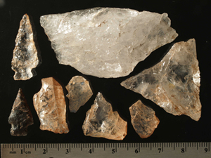 Quartz crystal and chert artifacts from a precontact site at Healy Pass, Banff National Park of Canada (Alta)