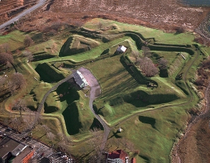 Aerial of star-shaped fort 