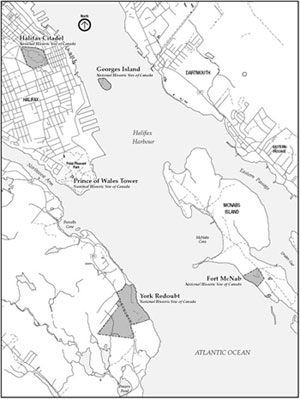 Map showing the sites of the Halifax Defense Complex