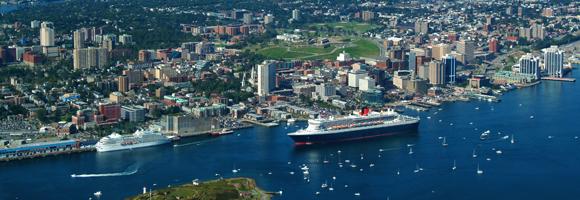 Aerial photo of the Halifax Citadel and Halifax harbour