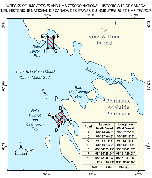 Map of the Wrecks Of HMS Erebus and HMS Terror National Historic Site