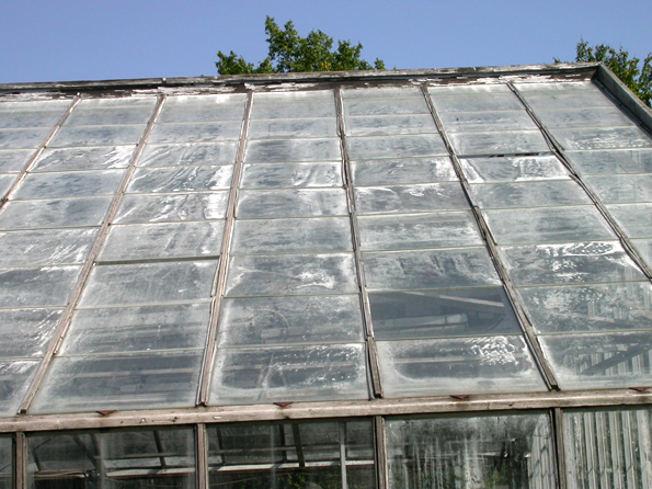 The greenhouse condition had deteriorated due to years of weather exposure.