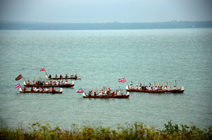 Canoe flotilla as it arrives at Fort St. Joseph