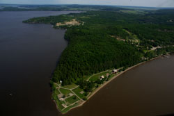 Aerial view of the historic tip of Obadjiwan–Fort Témiscamingue