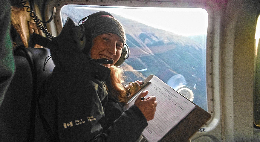 researcher in helicopter