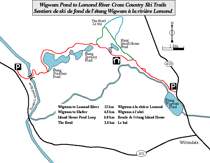 Map of Wigwam Pond to Lomond River Cross Country Ski Trails in Gros Morne National Park