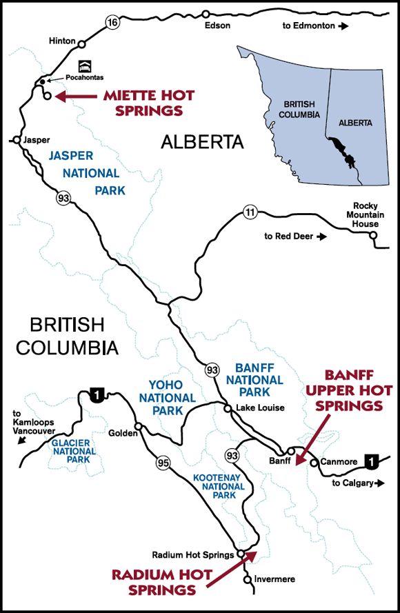 Map of the Canadian Rockies Hot Springs