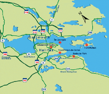 Carte montrant accès au lieu historique national du Canada de la Citadelle-d'Halifax