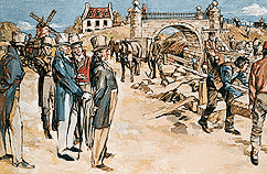 tableau représentant des dignitaires surveillant un groupe d'ouvriers qui creusent le canal