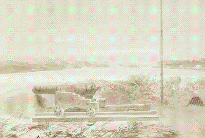 Vue d'une partie du bastion tréflé et des rapides de Coteau-du-Lac, en 1821