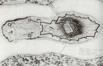 Plan de l’île aux Noix par Bougainville 1760