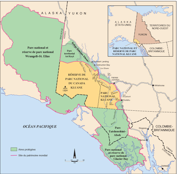 Carte de le cadre régional du parc national et réserve du parc national Kluane