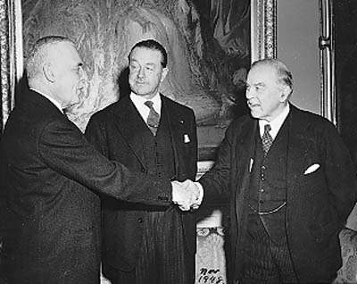 St-Laurent Shakes Hands with Mackenzie King