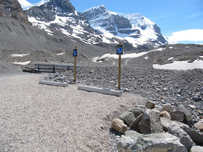 Two unpaved parking areas close to the base of Athabasca Glacier