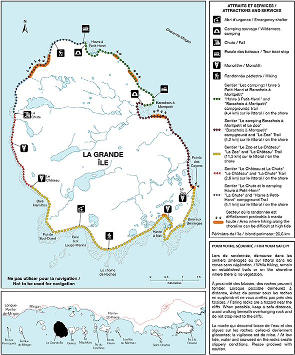 Trails and facilities found on Grande île 